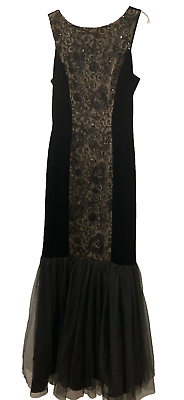 #ad Alex Evenings Black Tulle Velvet Long Maxi Mermaid Sequin Evening Dress size 10 $50.80