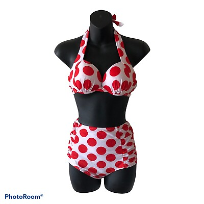 #ad #ad High Waisted Two Piece Bathing Suit Polka Dot Retro Women#x27;s M NWOT $42.00