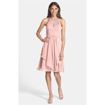#ad Eliza J Embellished Neck Layered Chiffon Cocktail Dress Size 16 New With Tags $60.00