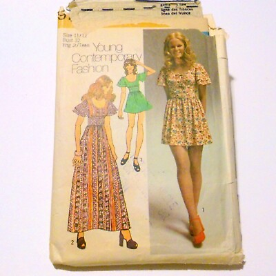 Vtg Simplicity Sewing Pattern 9725 Mini Dress Maxi Dress Size 11 12 1971 $9.99