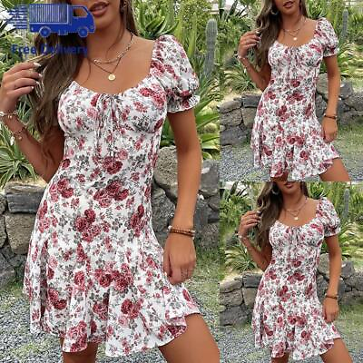 #ad Womens Floral Boho Mini Dress Summer Sexy Beach Holiday Party Swing Sundress US $21.69