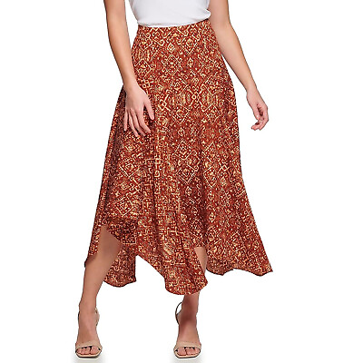 #ad Calvin Klein Sz 22W Skirt Lined Orange Brown Midi Handkerchief Asymmetrical B60 $35.00