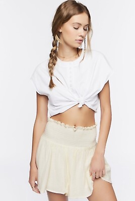 #ad NWT Forever 21 Flowy High Rise Mini Skirt Medium Vanilla $11.50