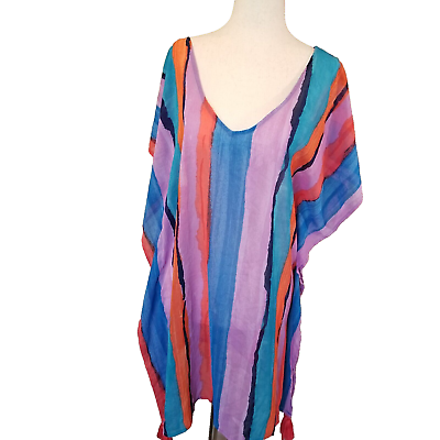 #ad Beach Cover Up Women Stripes Caftan Tunic Dress S XS Palisades Swimsuit Coverup $14.94