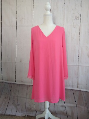 #ad Catherine Women#x27;s Size M Coral Summer Dress Long sleeve with Nice lace V neck $10.00