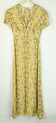 SANDRO Esther Dress Women#x27;s EU 36 Maxi Short Sleeve Patterned Floral V Neck $120.22
