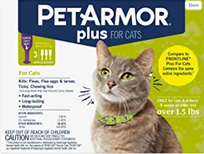 PetArmor Plus for Cats amp; Kittens Flea Tick Lice Treatment 3 Applications NEW $15.49