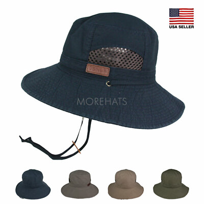Cotton Mesh Boonie Bucket Hat Hiking Fishing Beach Travel UV Sun Casual Drawcord $24.99