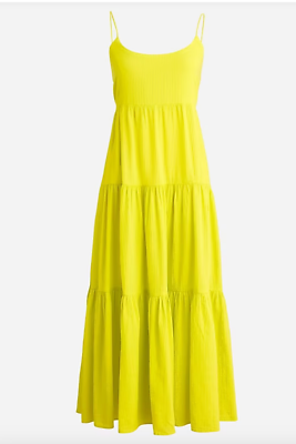 #ad J.Crew $148 Bow Back Tiered Maxi Dress Bright Kiwi Size L BP204 $75.00