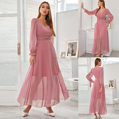 #ad Elegant Women Mesh Evening Party Long Dress Dubai Abaya Kaftan Casual Slim Gown C $42.20