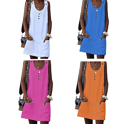 #ad Women#x27;s Summer Casual Swing Shirt Loose Dresses Beach Cover up with Pockets $18.99