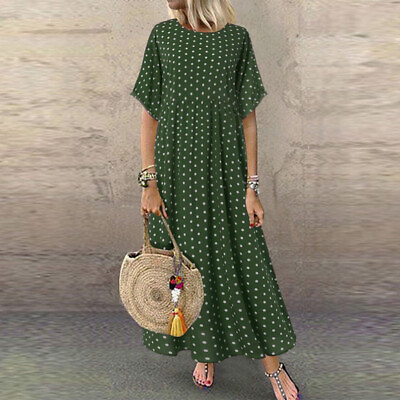 #ad Casual Women Cute Dress Short Sleeve Polka Dot Loose Summer Maxi Dress Plus Size $15.65