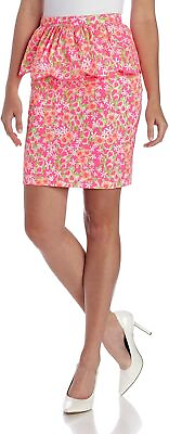 #ad Lilly Pulitzer Peplum Thyme Floral Ruffle Pencil Skirt Hot Pink Size 0 H10683 $16.19