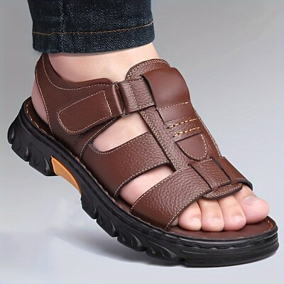 #ad Men#x27;s Sandals Leather Open Toe Beach Sandal Outdoor Summer Sport Sandal Non Slip $29.99
