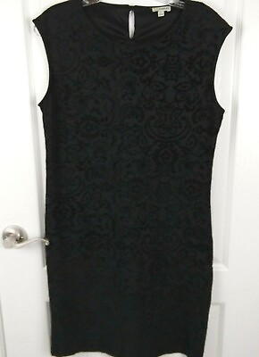 #ad Haani Womens Black Stretch Floral Print Sleeveless Pencil Skirt Dress Size L $13.95