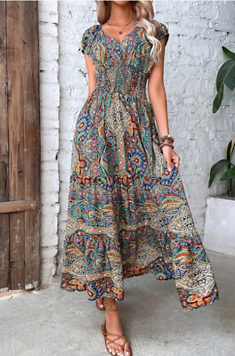 #ad Floral Flowy XL Women#x27;s Pullover Short Sleeve Western Day Long Maxi Dress $29.99