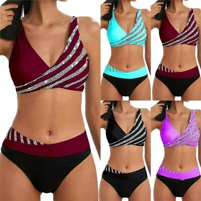 #ad Women#x27;s Bikini Set Summer Beachwear Padded Striped Swimwear Summer Swimsuit $18.82