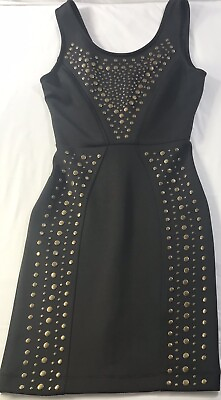 Fitted Mini Little Black Dress XS Xsmall Sleeveless Copper Accents Metallic Bead $14.73