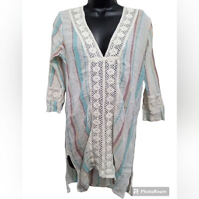 #ad Beach by Exist Shirt Size L Cover up Striped W Crochet Floral Lightweight $18.00
