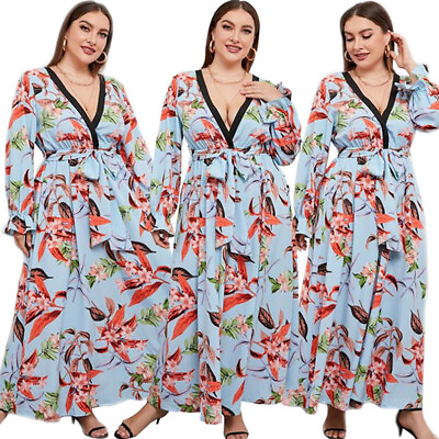 Women Long Sleeve Maxi Dress Floral Print Kaftan Boho Party Gown Sundress Caftan C $54.04