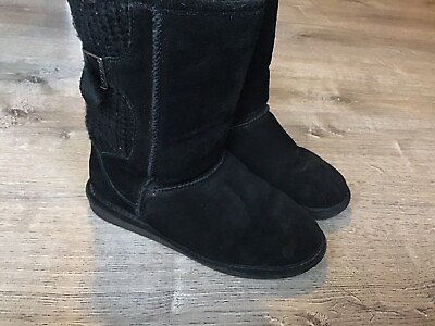 #ad Bearpaw Boots Womens Size 7 Stella Boots Black Suede Sheepskin Winter Boot $9.97