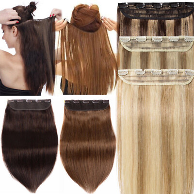 Clip in Indian 100% Remy Human Hair Extensions Full Head DIY One Piece Weft US $106.07