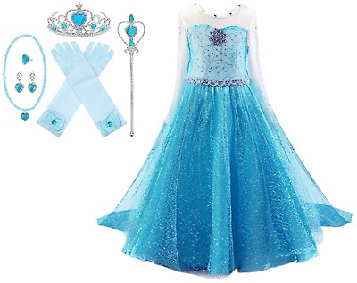Snow Queen Long Sleeve Princess Elsa Frozen Costume Halloween Party Girls Dress $24.98