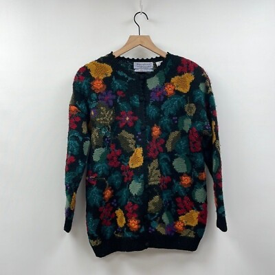 #ad Vintage Northern Isles Floral 100% Wool Cardigan Knit Sweater Boho Medium $63.75