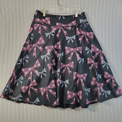 #ad Topshop Womens skirt size 10 Tall A Line Black Ribbon Bow Print Back Zip Button $14.99