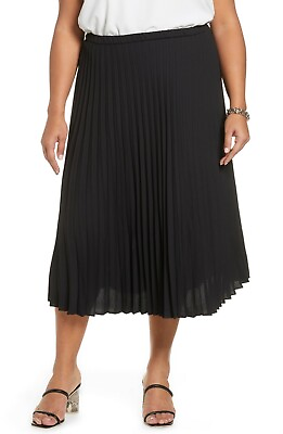 NWT Women#x27;s Halogen Pleated MIDI Skirt Plus Size 2X Black $79 D0080 $28.99
