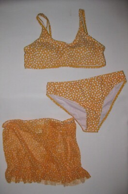 #ad Shein girls 11 12yrs 3pc bikini swimsuit coverup skirt yellow floral nip $18.00