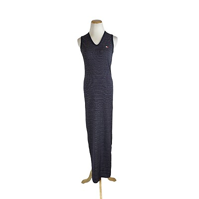#ad Vintage 1990s Tommy Hilfiger Size S Sleeveless Knit Maxi Dress Striped Tank Slit $17.99
