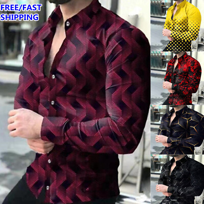 #ad New Men#x27;s Long Sleeve Button Down Dress Shirt Fashion Casual Party Tuxedo Shirts $19.95