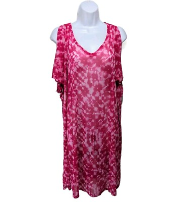 #ad Catherines Semi Sheer Beach Cover Up Dress Womens 3X Short Sleeve Pink 4900 $17.55