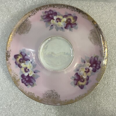 #ad Royal Ainsley raised pink saucer only 7749 flowers gold trim $19.95