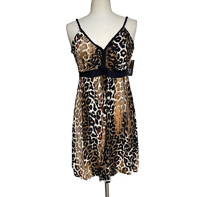 ANA Women’s Size L Black brown Washed Leopard Braided Straps Casual Dress $24.99