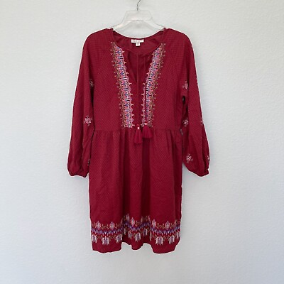 #ad Knox Rose Embroidered Long Sleeve Boho Dress w Pockets Womens size Small $13.01