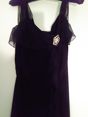 #ad Black Cocktail Dress Vintage Front And Bottom Ruffles Fancy Pin L $6.99