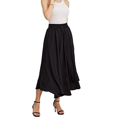 #ad Maxi Skirts for Women with Pockets Long Midi Length Floral Casual Medium Black $52.68