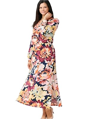 #ad Plus Sz 3X Maxi Dress Floral V Neck G.I.L.I. Long Sleeve Flowy Travel Career $59.00