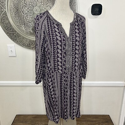 #ad Velvet Purple amp; Cream Aztec Bohemian Design Dress Size Medium $20.00