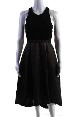 #ad Hatch Women#x27;s Round Neck Sleeveless Flare Maxi Dress Black Brown Size 4 $38.99