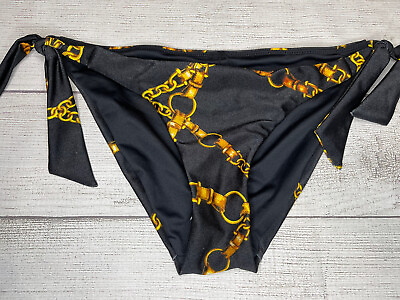 Victoria#x27;s Secret Tie Bikini Swimsuit Bottom Size S Black Gold Chain Sexy New $24.99