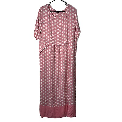 #ad Vonda Maxi Dress 3XL Women#x27;s Plus Pink White Polka Dot Ruffle Waist Party *measu $17.99