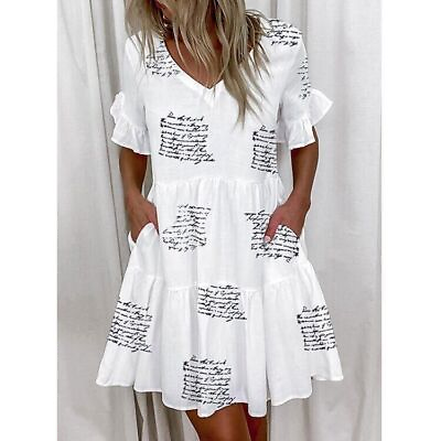 #ad #ad Summer New Women#x27;s Fashion Short Print Ruffle Pocket Plus Size Dress Polyester $27.67