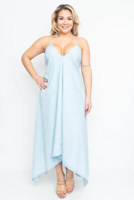 #ad Womens Plus Size Chambray Denim Maxi Dress Sundress 2XL Summer Travel $29.95