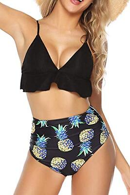 High Waisted Bikini Swimsuits for Women Sexy Deep V Pineapple Black Size NHX1 $9.99