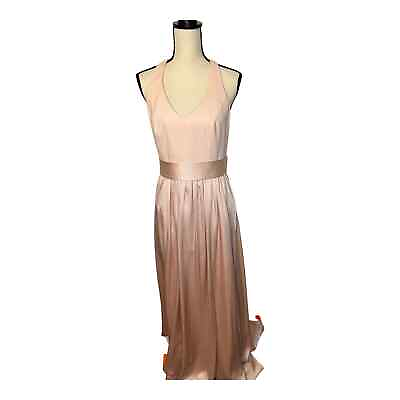 #ad White by Vera Wang Bridesmaid Pink Halter Maxi Dress Slit Size 8 Bow Details $46.95