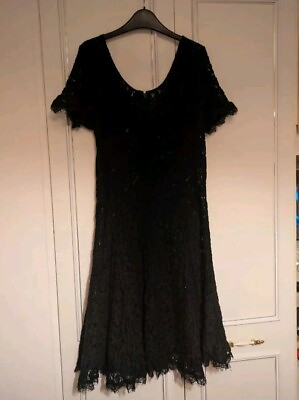 #ad Next Black Lace Formal Party Dress Short Sleeve 14 GBP 9.99