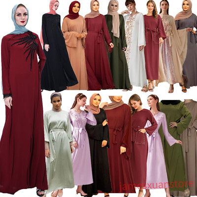#ad Ramadan Muslim Women Long Sleeve Maxi Dress Abaya Kaftan Caftan Robe Party Gown $36.61
